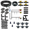 Drip irrigation kit with various components on a white background